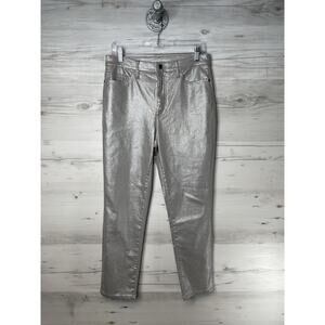 Lands' End Jeans Womens 10 Silver High Rise Slim Ankle Metallic Pants Stretch